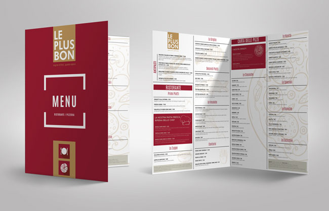 Le Plus Bon Cagliari - realizzazione grafica menu ristorante e pizzeria